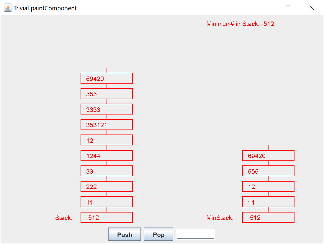 Min Stack visualzier gui screeny